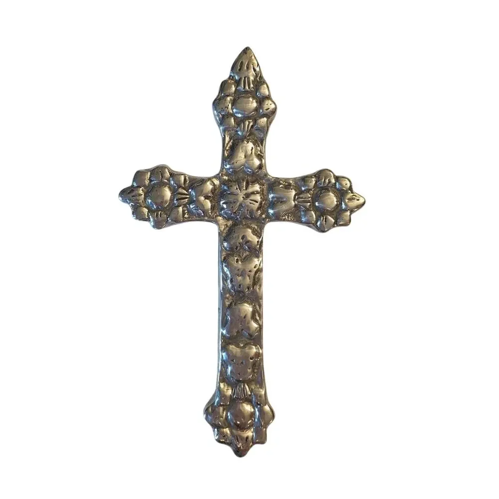 Sand Cast Polished Aluminum Arrow Wall Cross Silver Metal Mexican Pewter